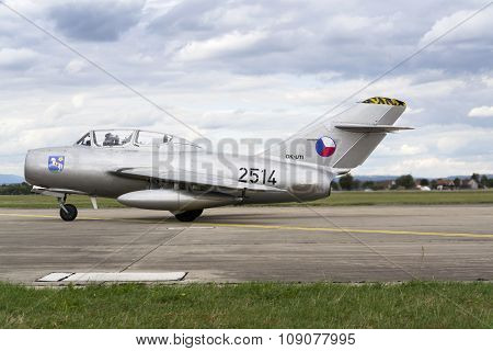 Hradec Kralove, Czech Republic - September 5: Jet Fighter Aircraft Mikoyan-gurevich Mig-15 Developed