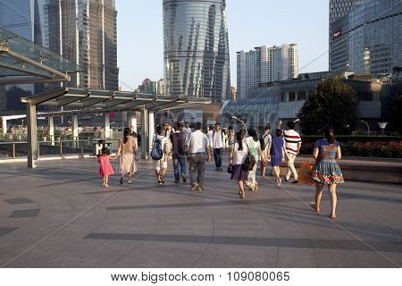 SHANGHAI, CHINA, 25 JULY, 2015:Visitors in Shanghai. Tourists in the Shanghai Lujiazui financial and Trade Zone at 25 July, 2015