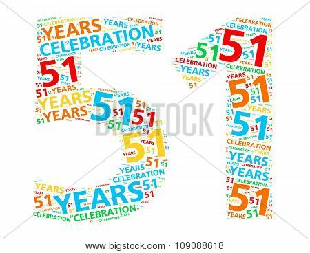 Colorful word cloud for celebrating a 51 year birthday or anniversary