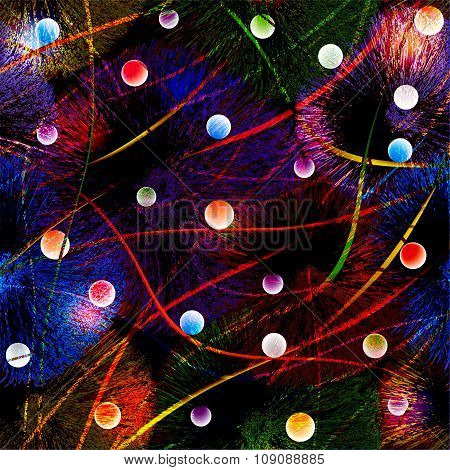 Abstract Background With Colorful Fireworks Splash, Balls And Garlands