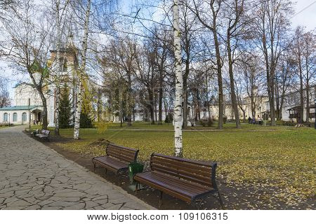Suzdal, Russia -06.11.2015. Park on the territory of   St. Euthymius monastery in Suzdal. Golden Rin