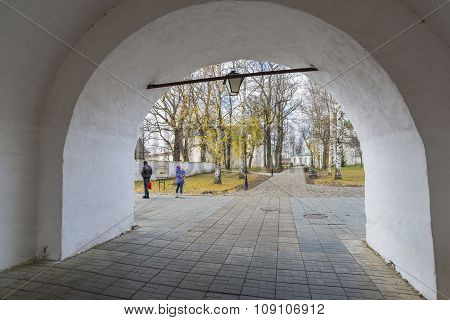 Suzdal, Russia -06.11.2015. Park on the territory of   St. Euthymius monastery in Suzdal. Golden Rin