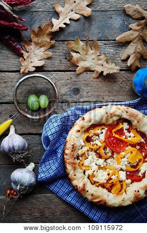 Vegetable ragout , vegetable casserole with tomato, food close up. Vegetable ragout on wood table, c