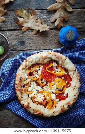 Vegetable ragout , vegetable casserole with tomato, food close up. Vegetable ragout on wood table, c