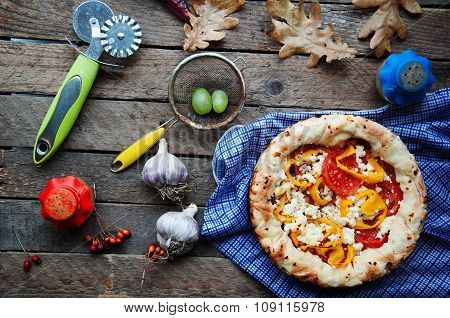 Vegetable ragout , vegetable casserole with tomato, food close up. Vegetable ragout on wood table, c