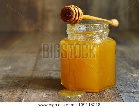 Honey In A Glass Jar.