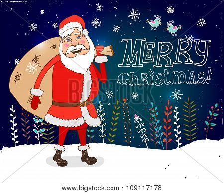 Cute  Santa Claus with a bag of gifts