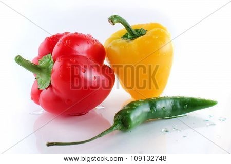 Bell Pepper With Water Droplets In White Background