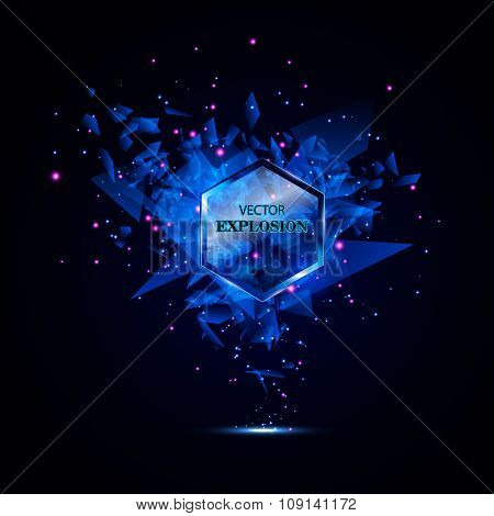 Blue Techno Style Vector Explosion. Abstract Background