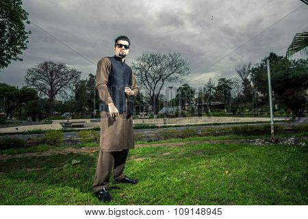Portrait Of Young Man In A Traditional Pathan Dress With Modern Haircut & Modern Look