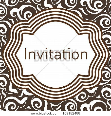 Invitation, Wedding Or Greeting Card Template. Elegant Frame Over Pattern Background Design