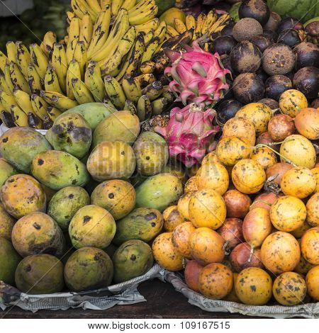 Open Air Fruit Market In The Village In Bali, Indonesia.