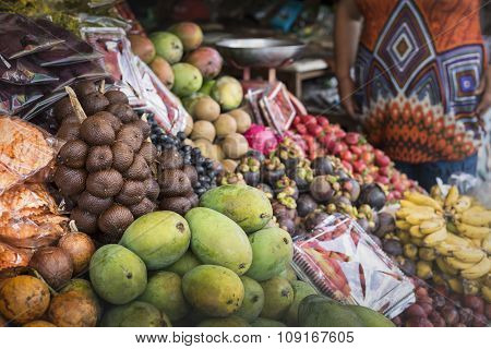 Open Air Fruit Market In The Village In Bali, Indonesia.