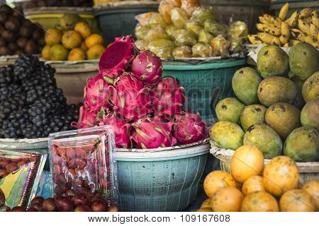 Open Air Fruit Market In The Village In Bali, Indonesia.