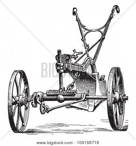 End view of the plow to limber Eckert, vintage engraved illustration. Industrial encyclopedia E.-O. Lami - 1875. 