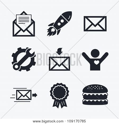 Mail envelope icons. Message document symbols.