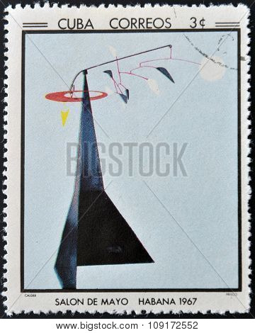 CUBA - CIRCA 1968: Stamp printed in Cuba commemorative to May Salon 1967 shows Frisco by Calder