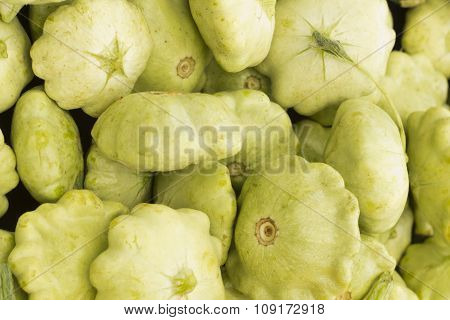 Decorative Autumn holiday gourds on display at local farmers market