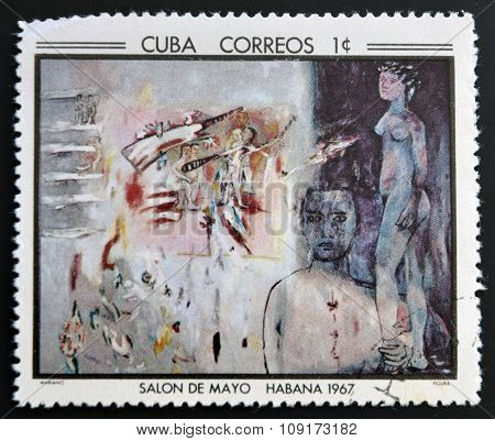 CUBA - CIRCA 1968: Stamp printed in Cuba commemorative to May Salon 1967 shows Figure by Mariano