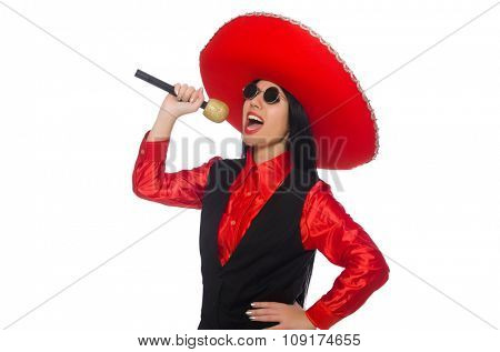 Mexican woman in funny concept on white