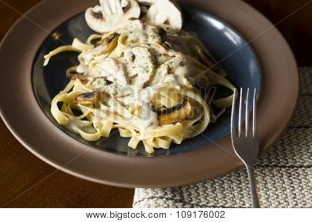 Fancy Organic Fetuccine Pasta With Creamy Alfredo Mushroom Sauce