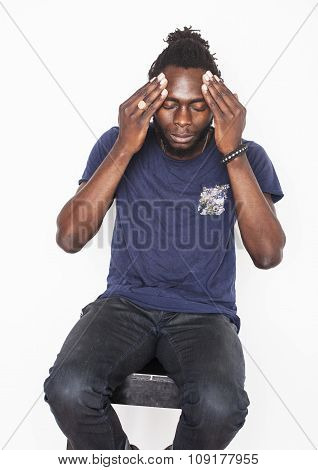 young attractive african american man isolated thinking emotional on white close up