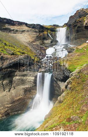 Beautiful Icelandic waterfall Ofaerufoss in Eldgja. It is located on the South of the island.