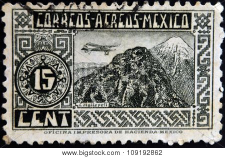 MEXICO - CIRCA 1934: A stamp printed in Mexico shows Pico de Orizaba or Citlaltepetl circa 1934