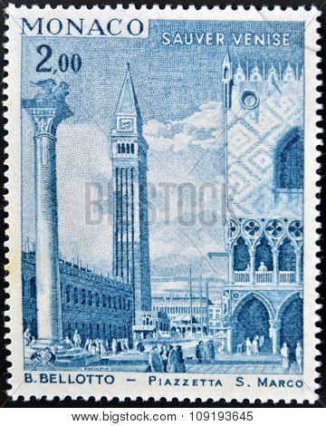 MONACO - CIRCA 1972: A stamp printed in Monaco shows view of St Mark's Square (Piazza San Marco)