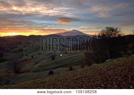 volcano Etna from Nebrodi Park at sunrise, Sicily