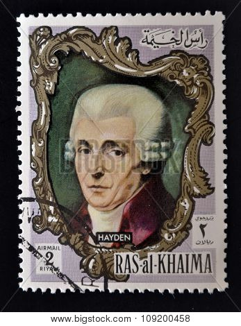 RAS AL-KHAIMAH - CIRCA 1970: a stamp printed in the Ras al-Khaimah shows Joseph Haydn circa 1970