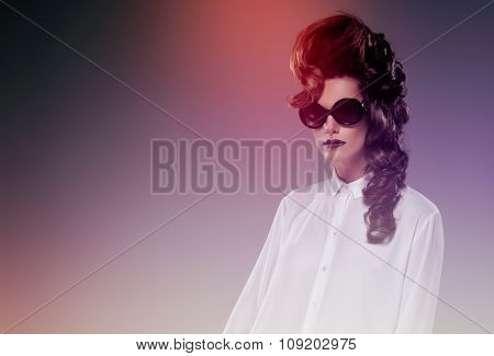 Fashion lady with sunglass in color