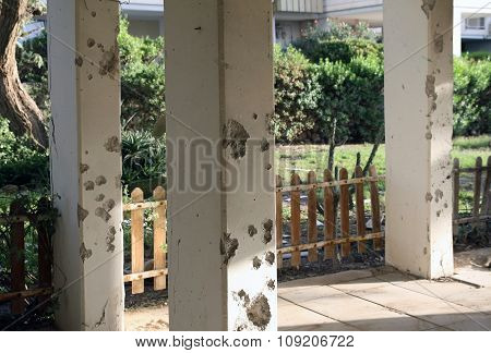 Traces Of Shrapnel After The Shelling In Beer Sheva