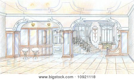 Sketch Of Restaurant In Classic Style