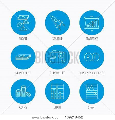 Profit investment, cash money and startup icons.