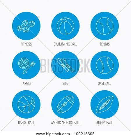 Sport fitness, tennis and basketball icons.