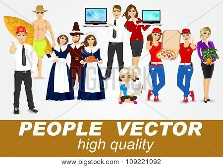 set of diverse people characters