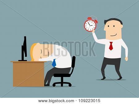 Manager sneaks to sleeping colleague