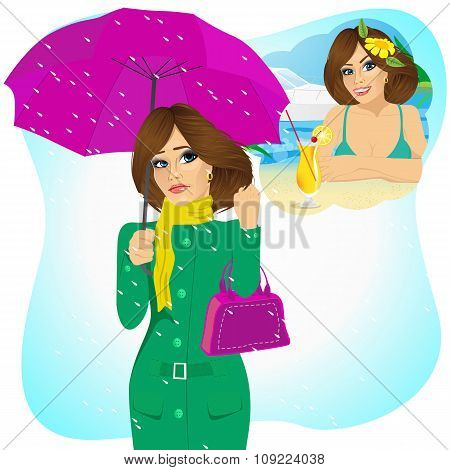 woman longing for sunny summer beach vacations