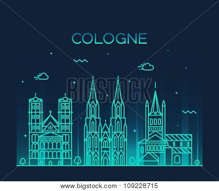 Cologne skyline vector illustration linear style
