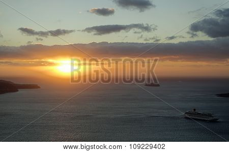 View Of Volcan Caldera In Athinios On Santorini