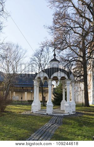Suzdal, Russia -06.11.2015. Ciborium  at  St. Euthymius monastery in Suzdal. Golden Ring of Russia T