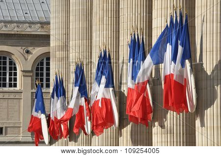 French Flags In Front Of Pantheon