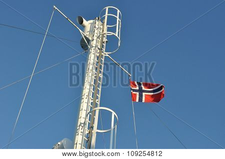 Norwegian Flag Flying On A Mast
