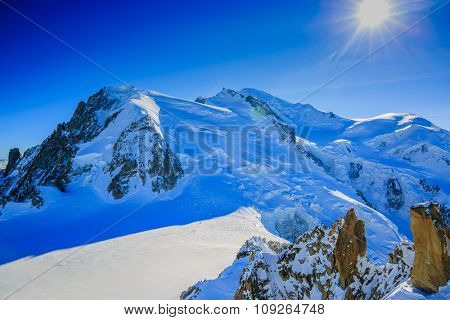 Mont Blanc and Chamonix, view from Aiguille du Midi