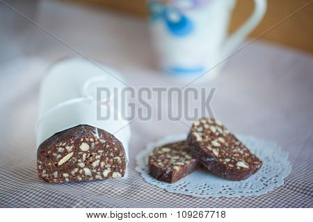 Chocolate Salami Biscuits On A Table