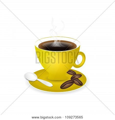 Coffee piccolo with coffee beans and spoon.