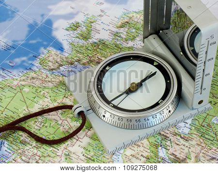 Navigate with compass. Map of europe and north africa