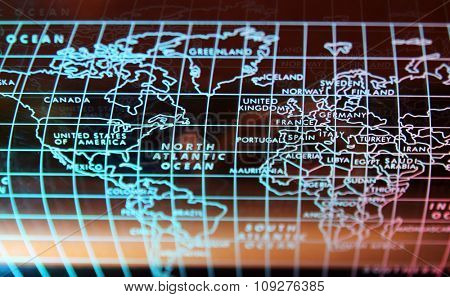 Simple world map. Map of world and focus on northern hemisphere