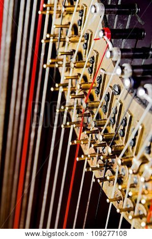 Harp strings close up. Classic music concept